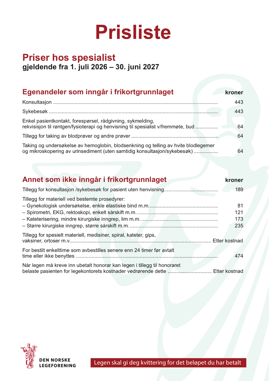 Takstplakat for avtalespesialister 2026–2027